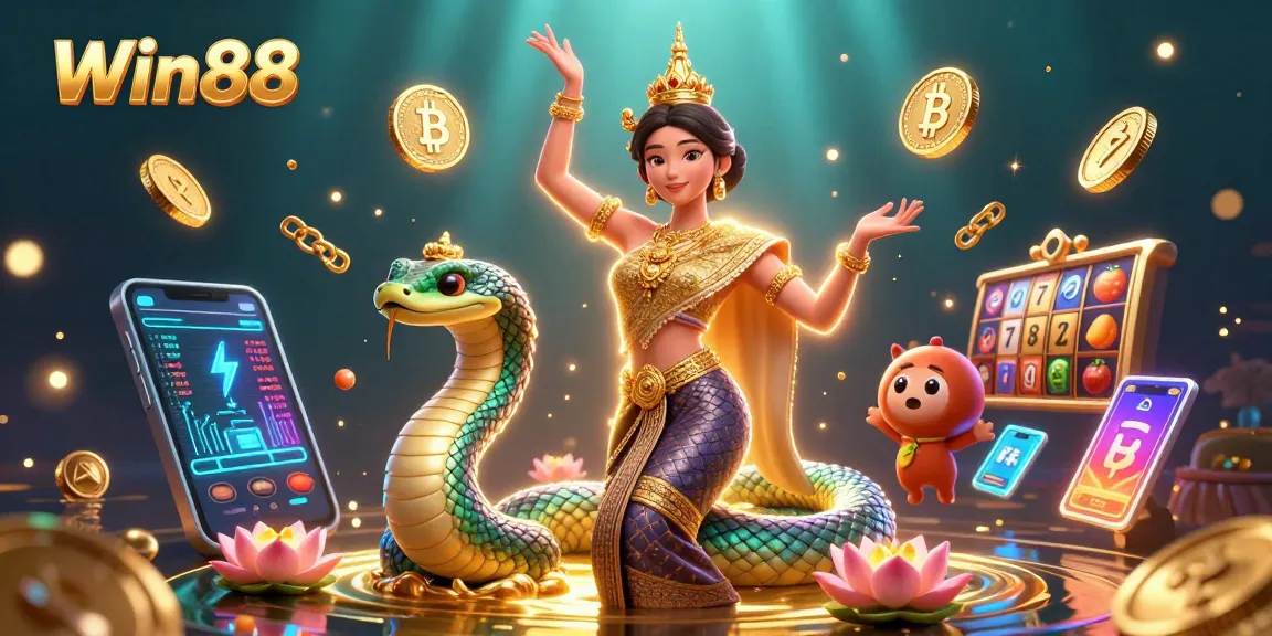 Experience fast-paced gambling action with Win88's vibrant slot games in an enchanting scene.