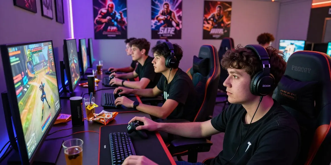 Engaged gamers on multiplayer session at https://f168.games/ with snacks and LED lights.