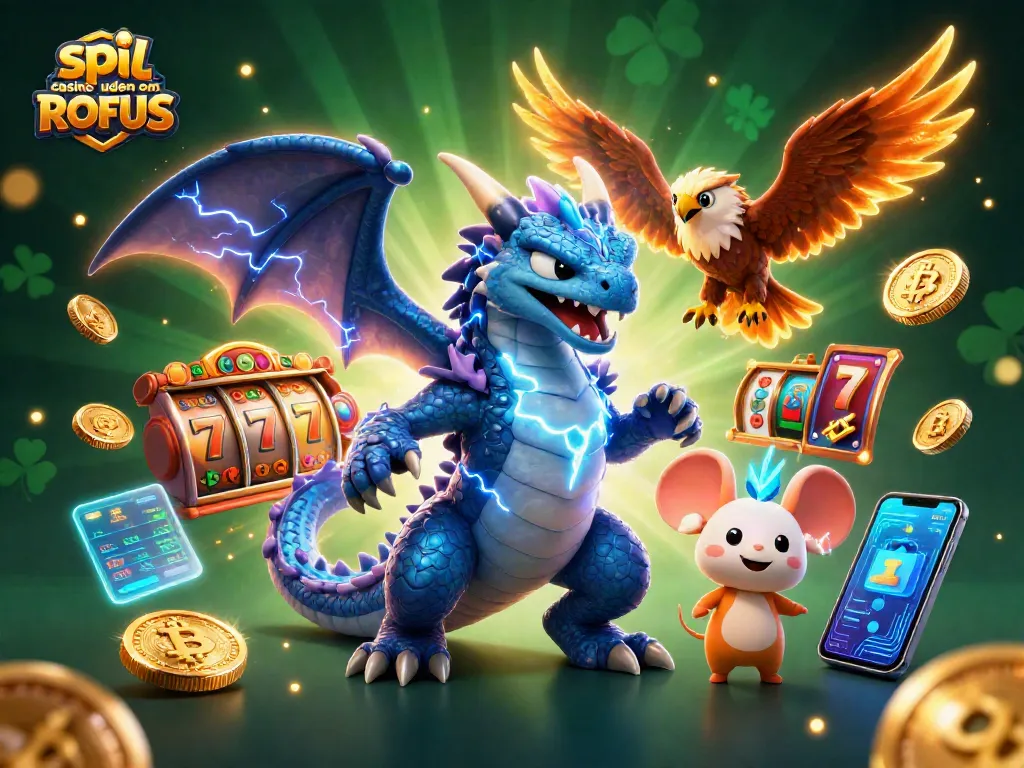 Spil casino uden om ROFUS with vibrant 3D characters and dynamic slot elements.