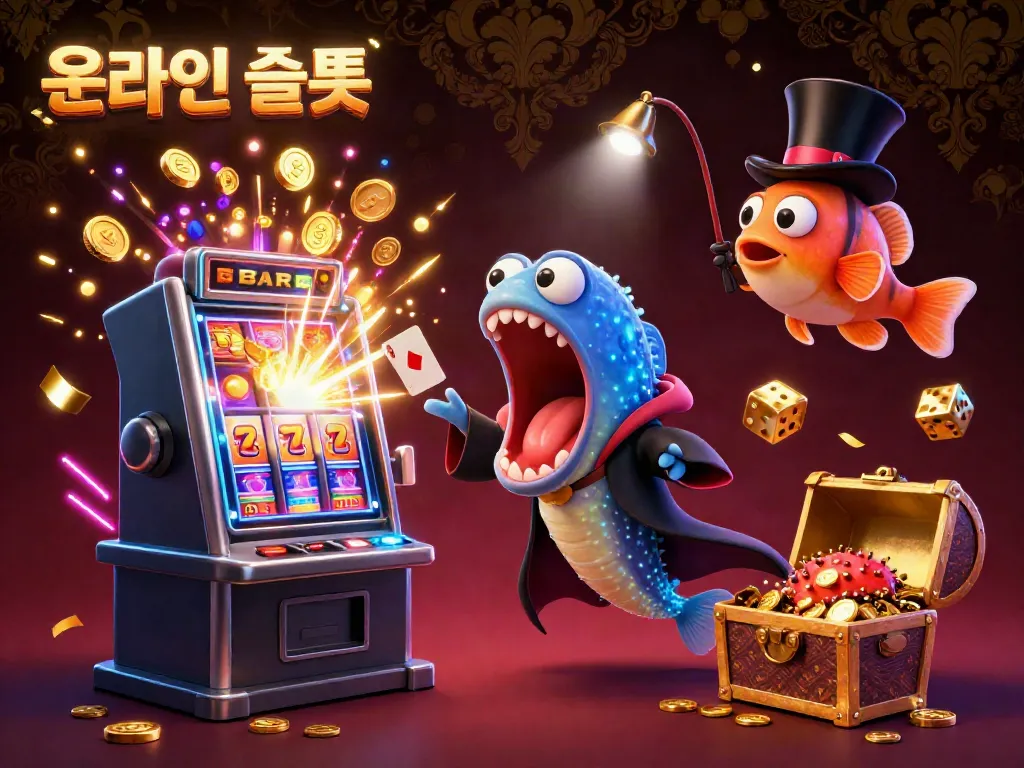 Enjoy the vibrant online slots experience with a whimsical 3D illustration featuring a bioluminescent eel and casino elements.