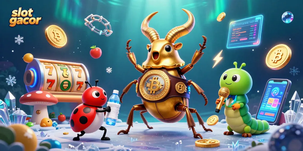 Experience the thrill of slot gacor with a giant beetle champion in a dynamic casino scene.