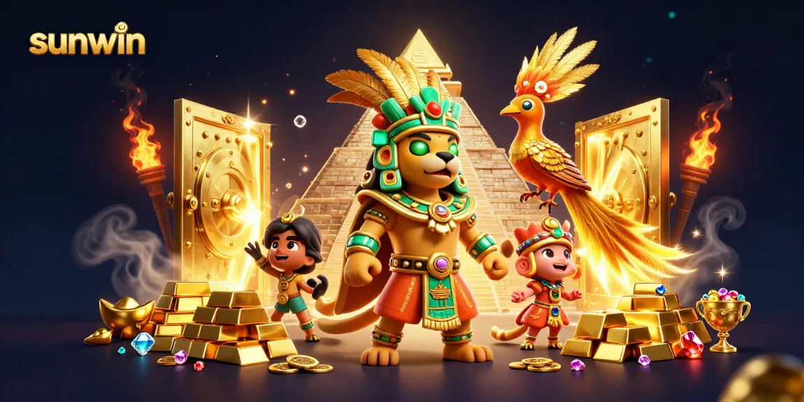 Join the excitement at sunwin with a vibrant casino scene featuring dynamic characters and treasures.