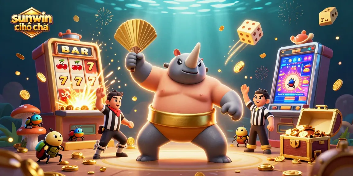 Experience the excitement of sunwin chính chủ with vibrant casino elements and dynamic characters in this 3D illustration.