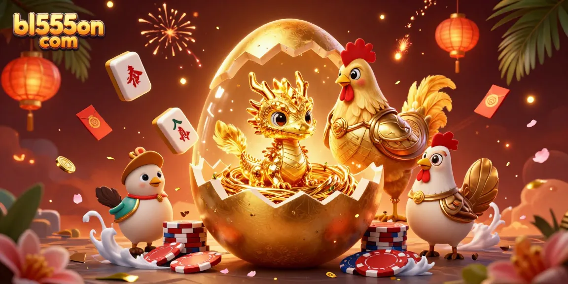 Experience thrilling games at bl555on com with a golden dragon guarding poker chips in a vibrant casino scene.